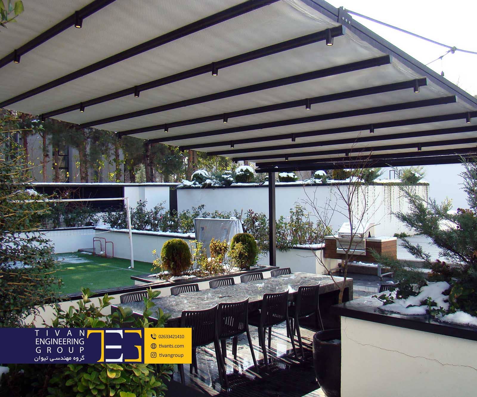سایبان متحرک پارچه ای ویلا زیبادشت